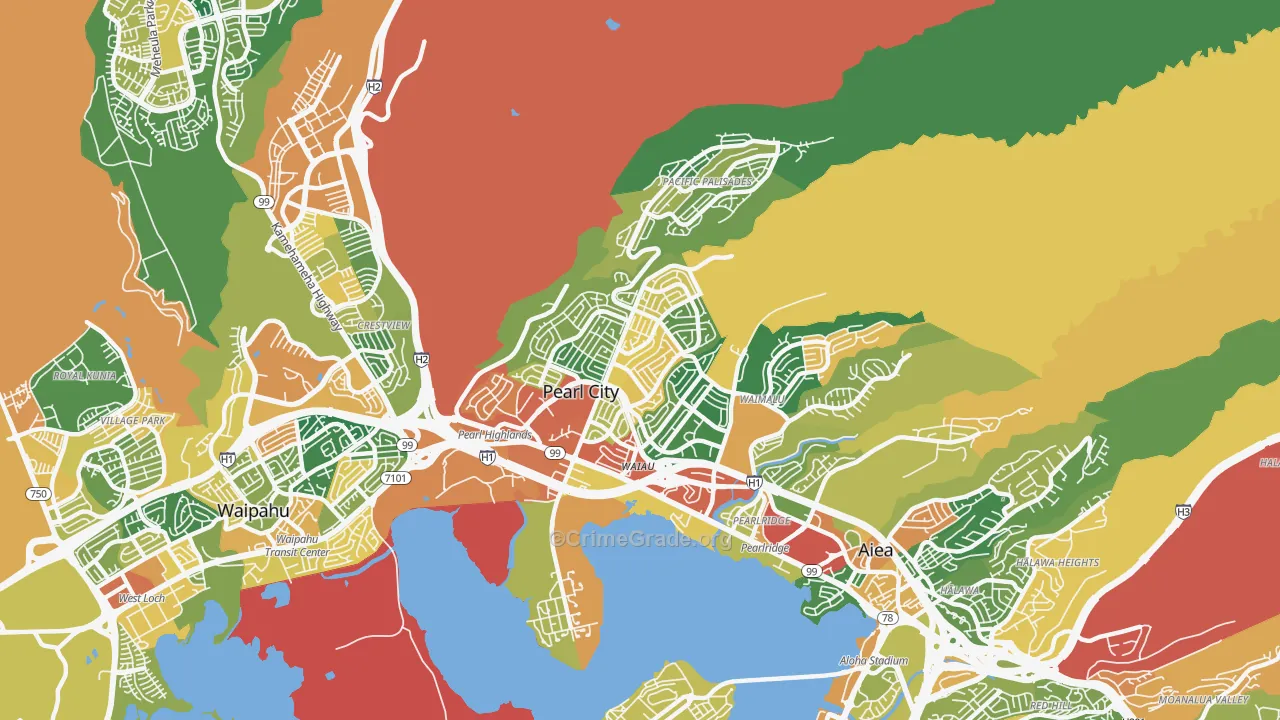 Pearl City, HI Map of Theft Rates