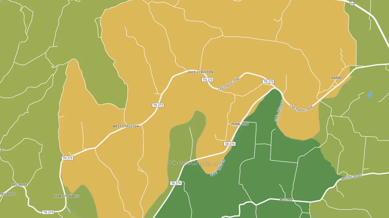 Pearl City, TN Map of Theft Rates