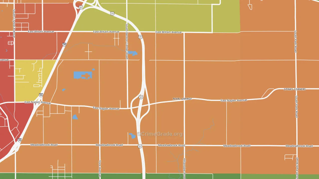 Pearl Grange, MI Map of Theft Rates