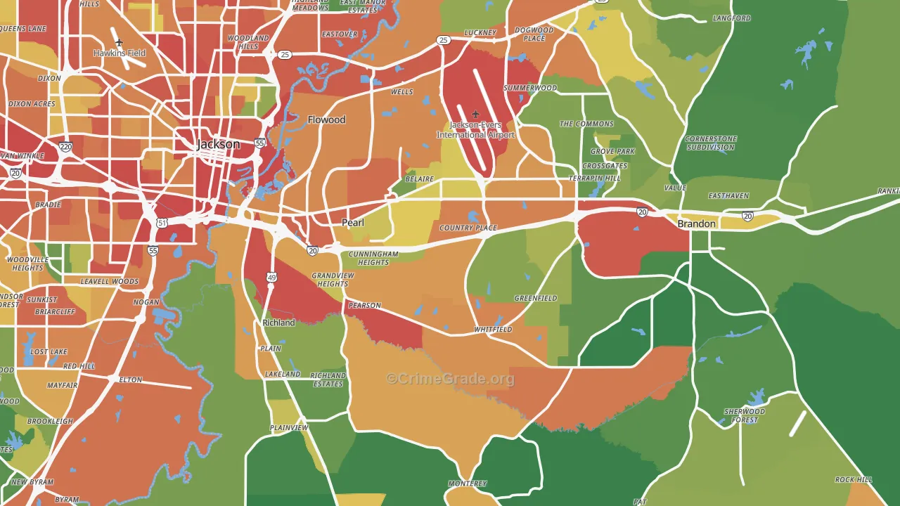 Pearl, MS Map of Theft Rates