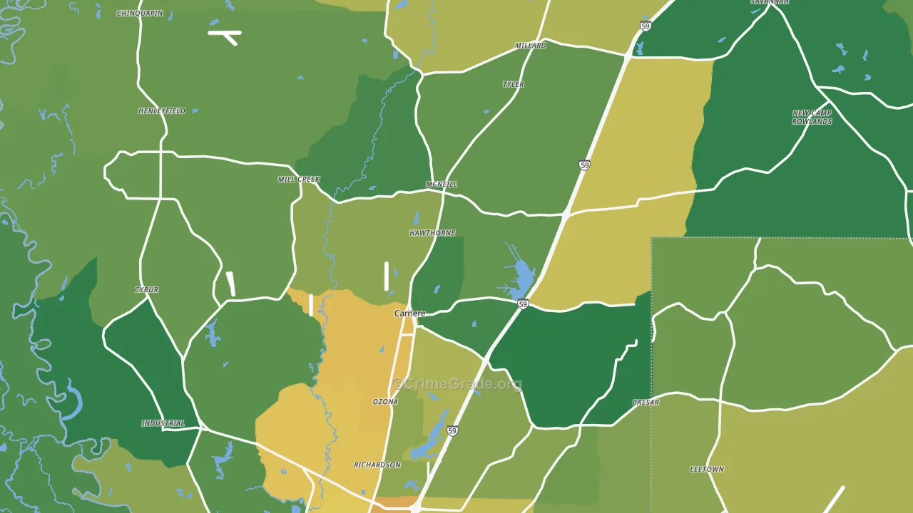 Pearl River County, MS Map of Theft Rates