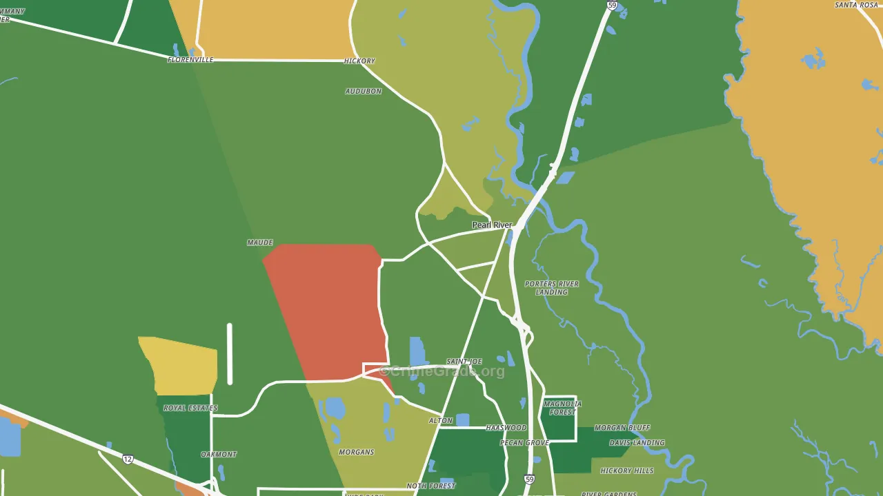 Pearl River, LA Map of Theft Rates