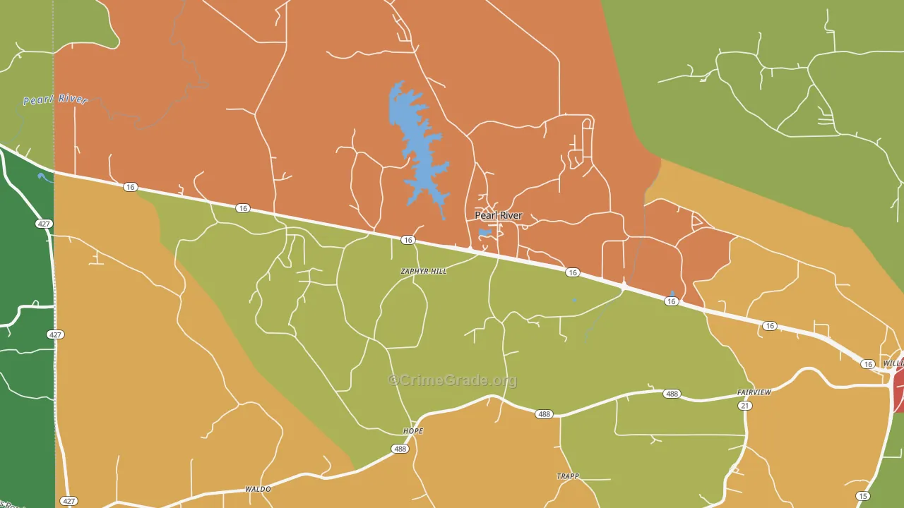 Pearl River, MS Map of Theft Rates