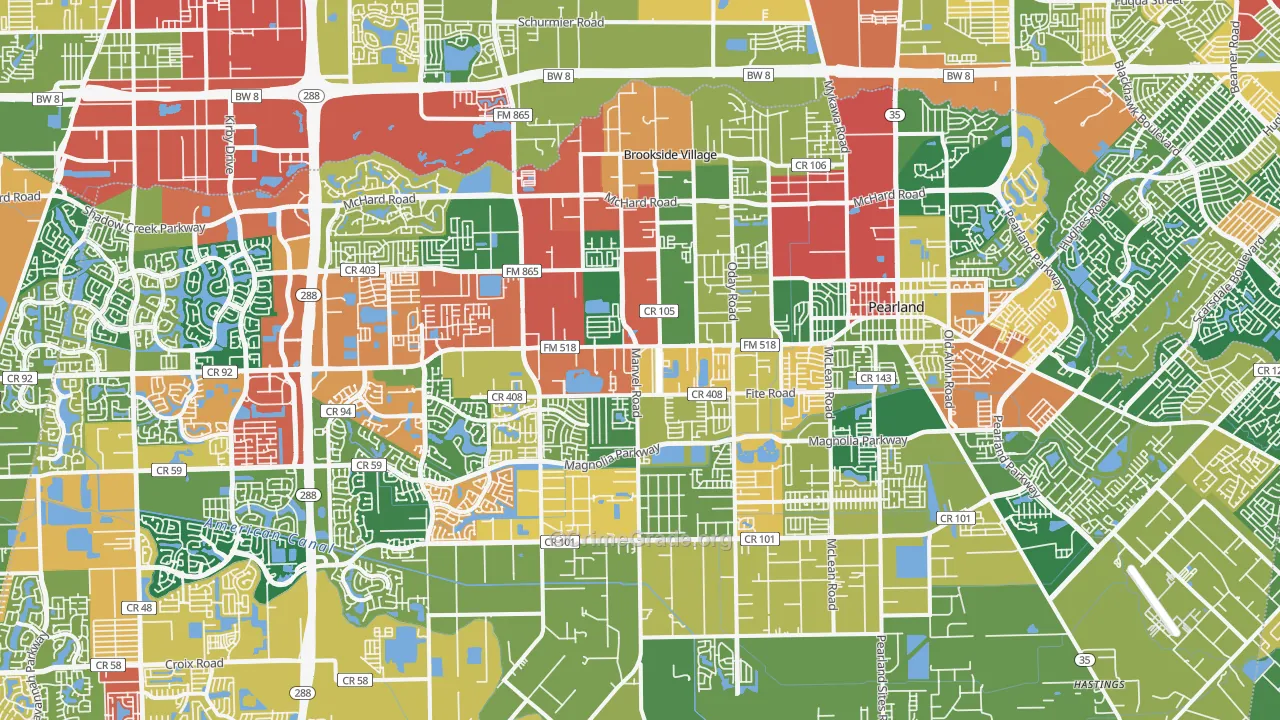 Pearland, TX Map of Theft Rates