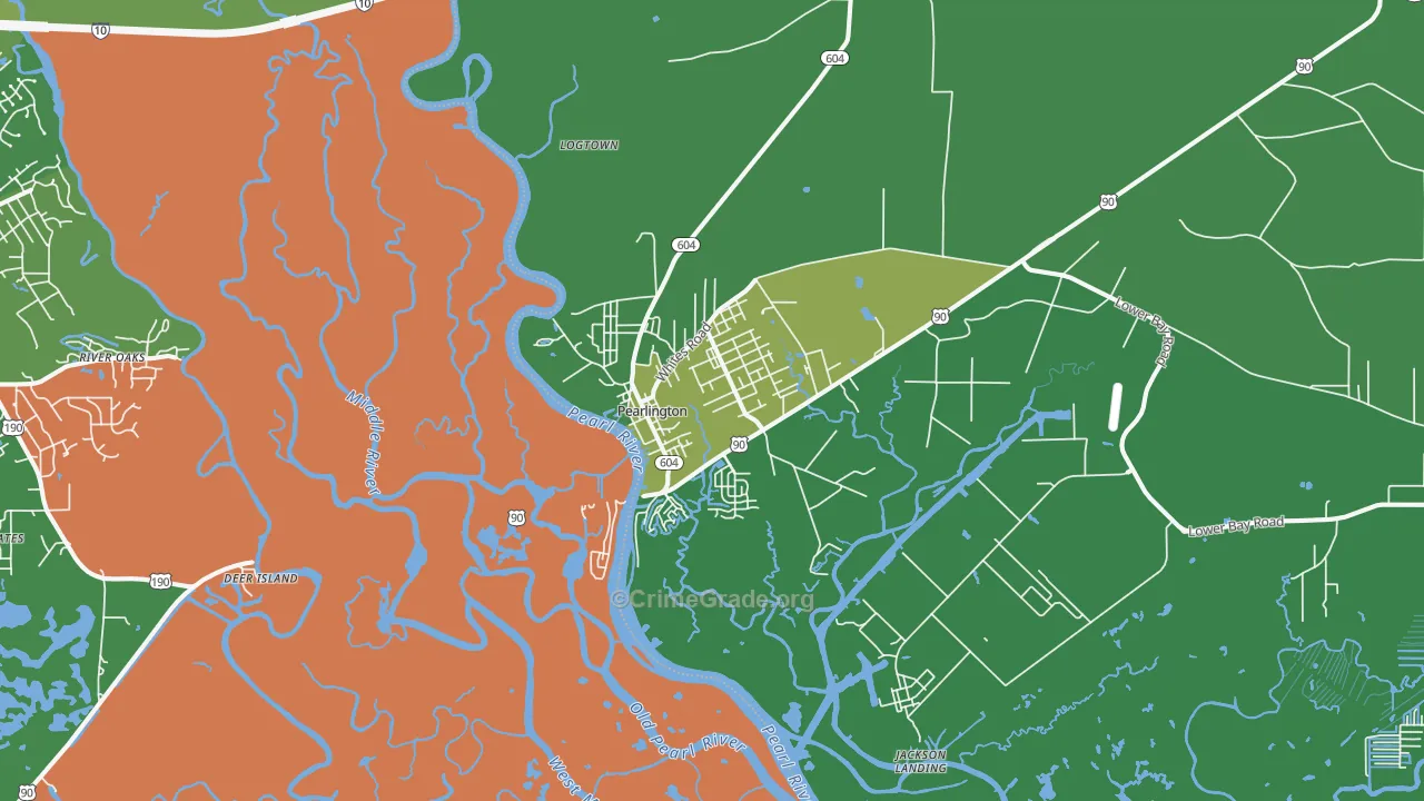 Pearlington, MS Map of Theft Rates