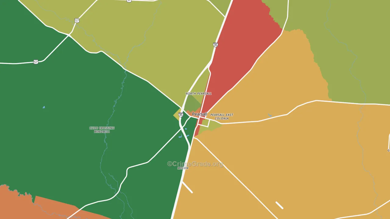 Pearsall, TX Map of Theft Rates