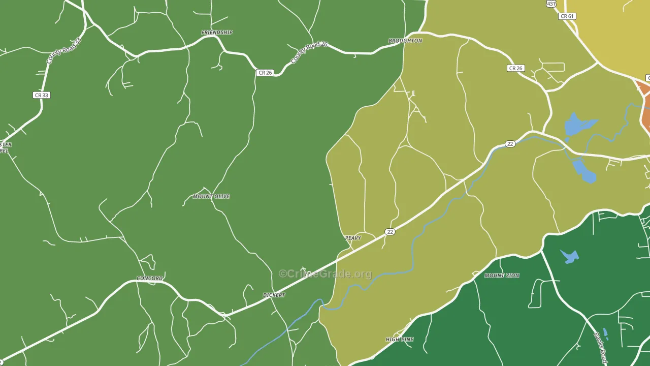 Peavy, AL Map of Theft Rates