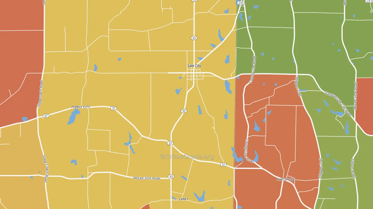 Pebble City, GA Map of Theft Rates