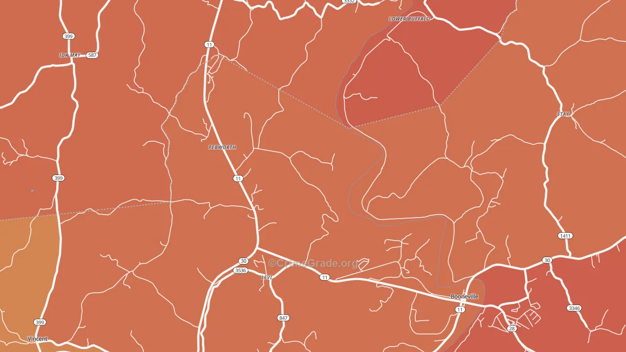Pebworth, KY Map of Theft Rates