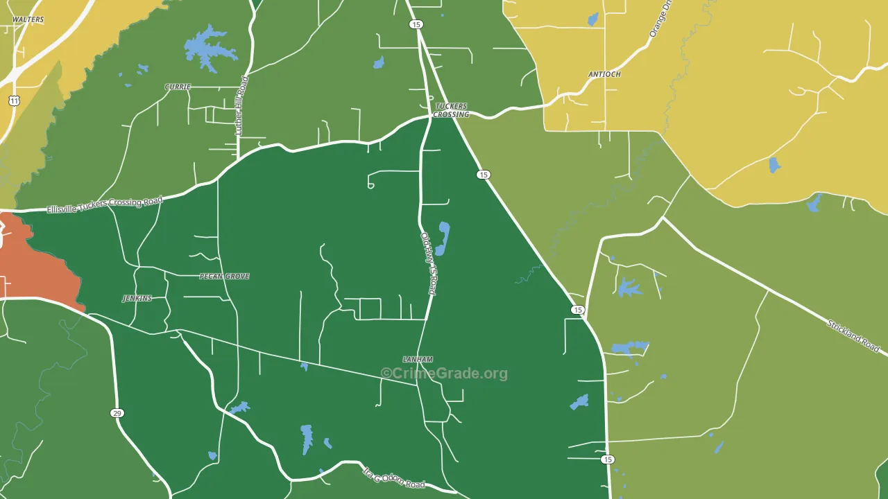 Pecan Grove, MS Map of Theft Rates