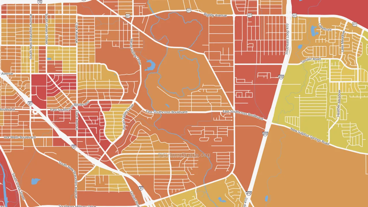 Pecan Valley, San Antonio, TX Map of Theft Rates