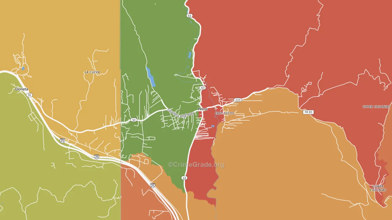 Pecos, NM Map of Theft Rates