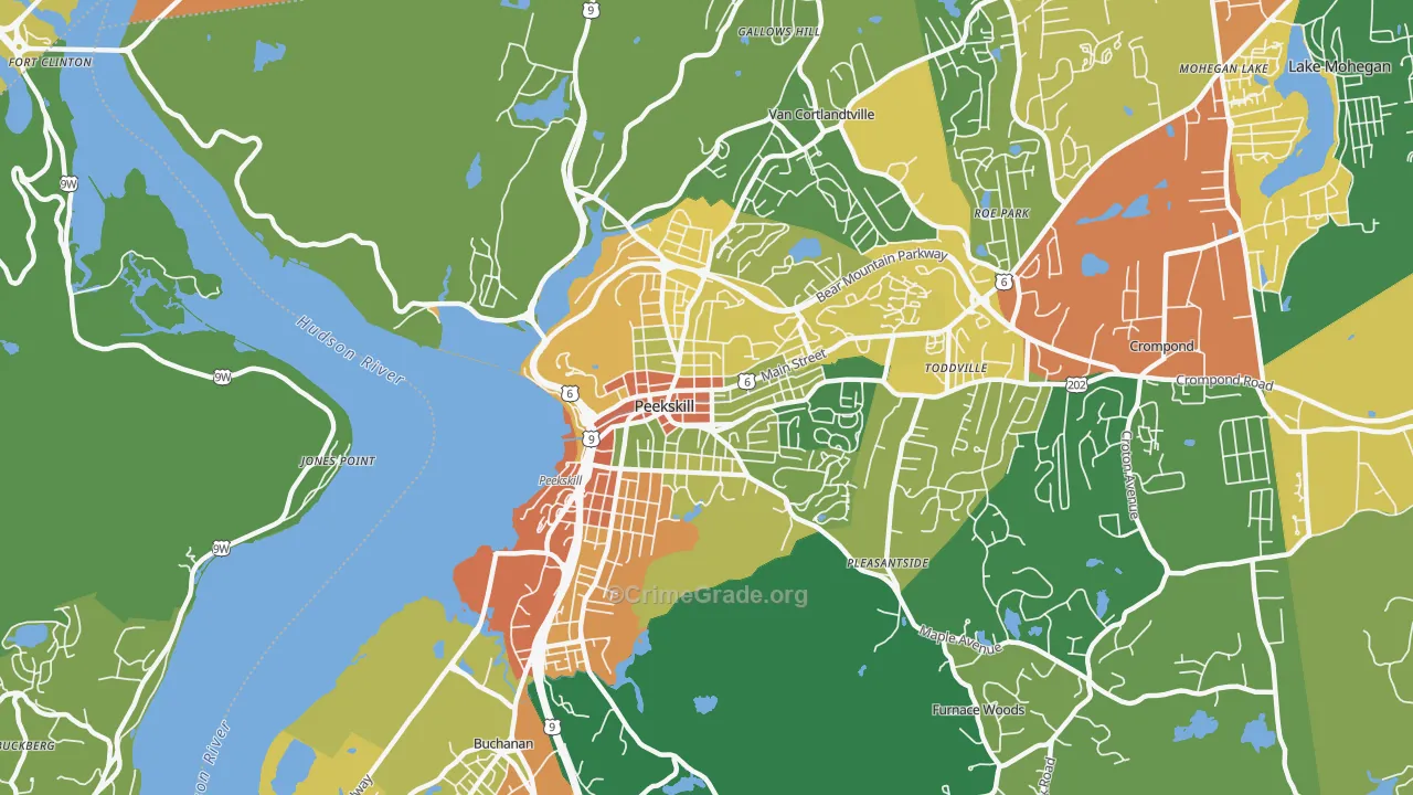 Peekskill, NY Map of Theft Rates