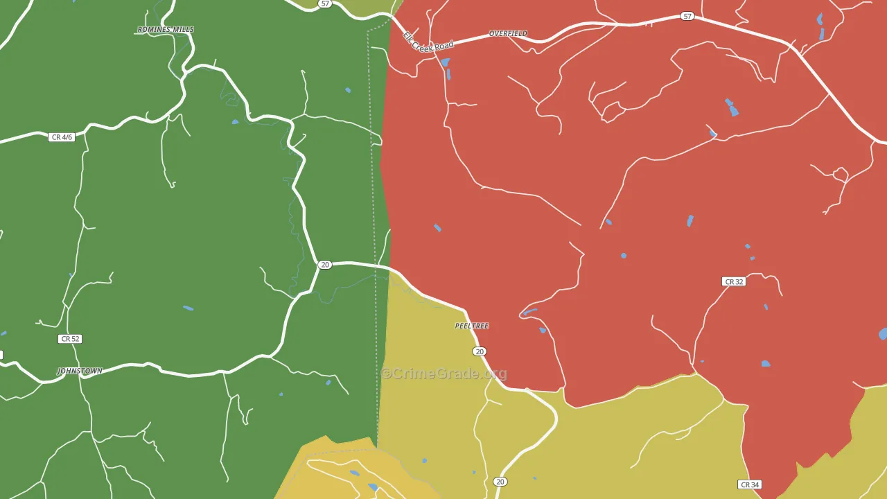 Peeltree, WV Map of Theft Rates
