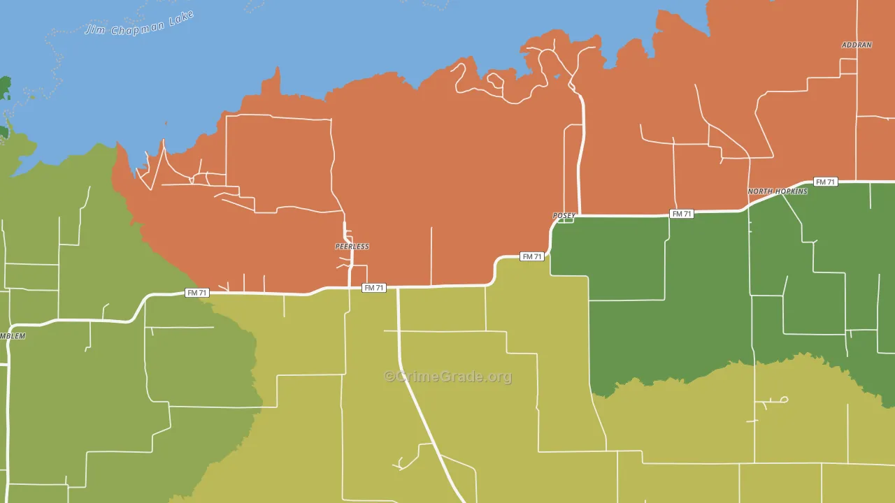 Peerless, TX Map of Theft Rates