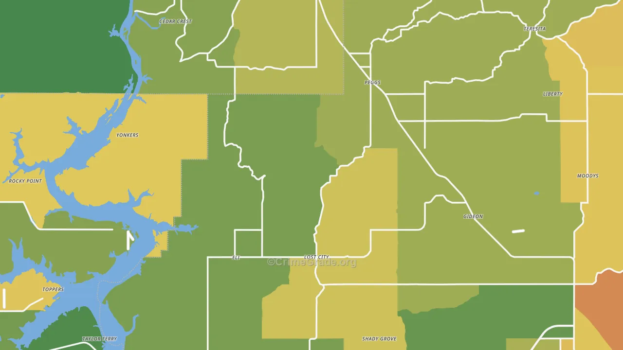 Peggs, OK Map of Theft Rates