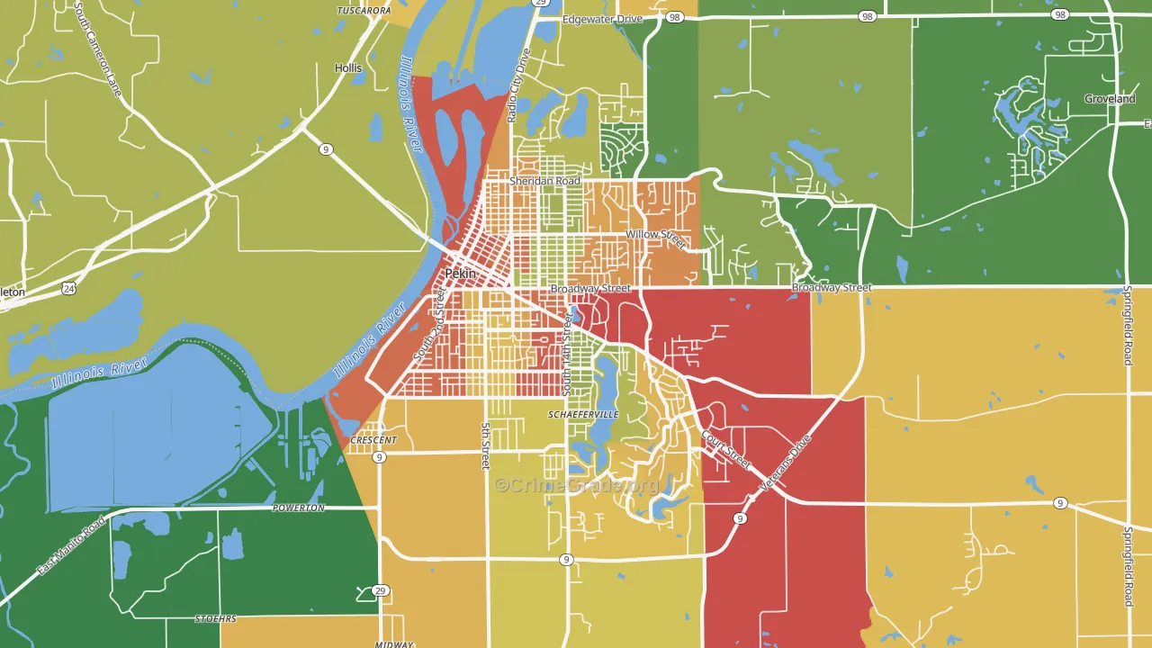 Pekin, IL Map of Theft Rates