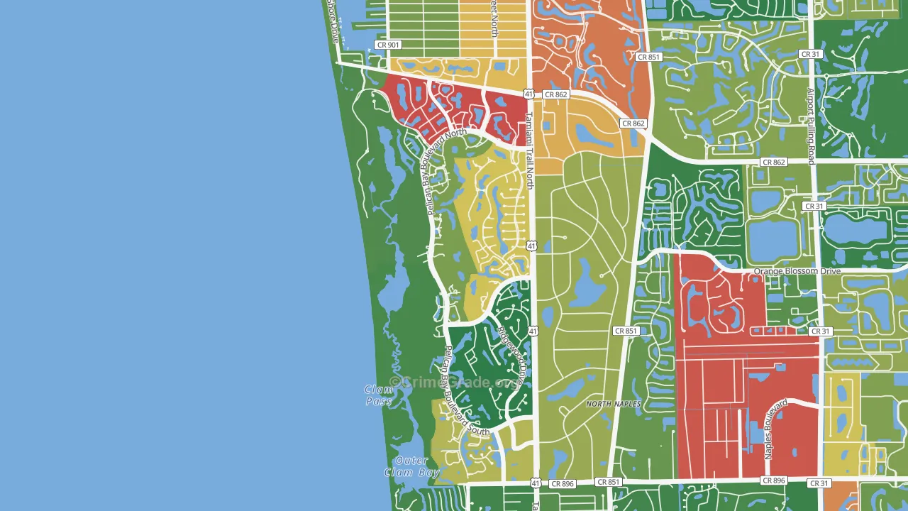 Pelican Bay, Naples, FL Map of Theft Rates