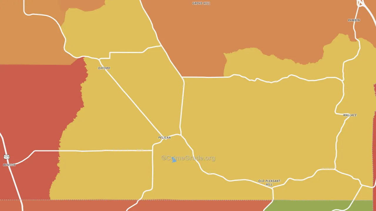 Pelican, LA Map of Theft Rates