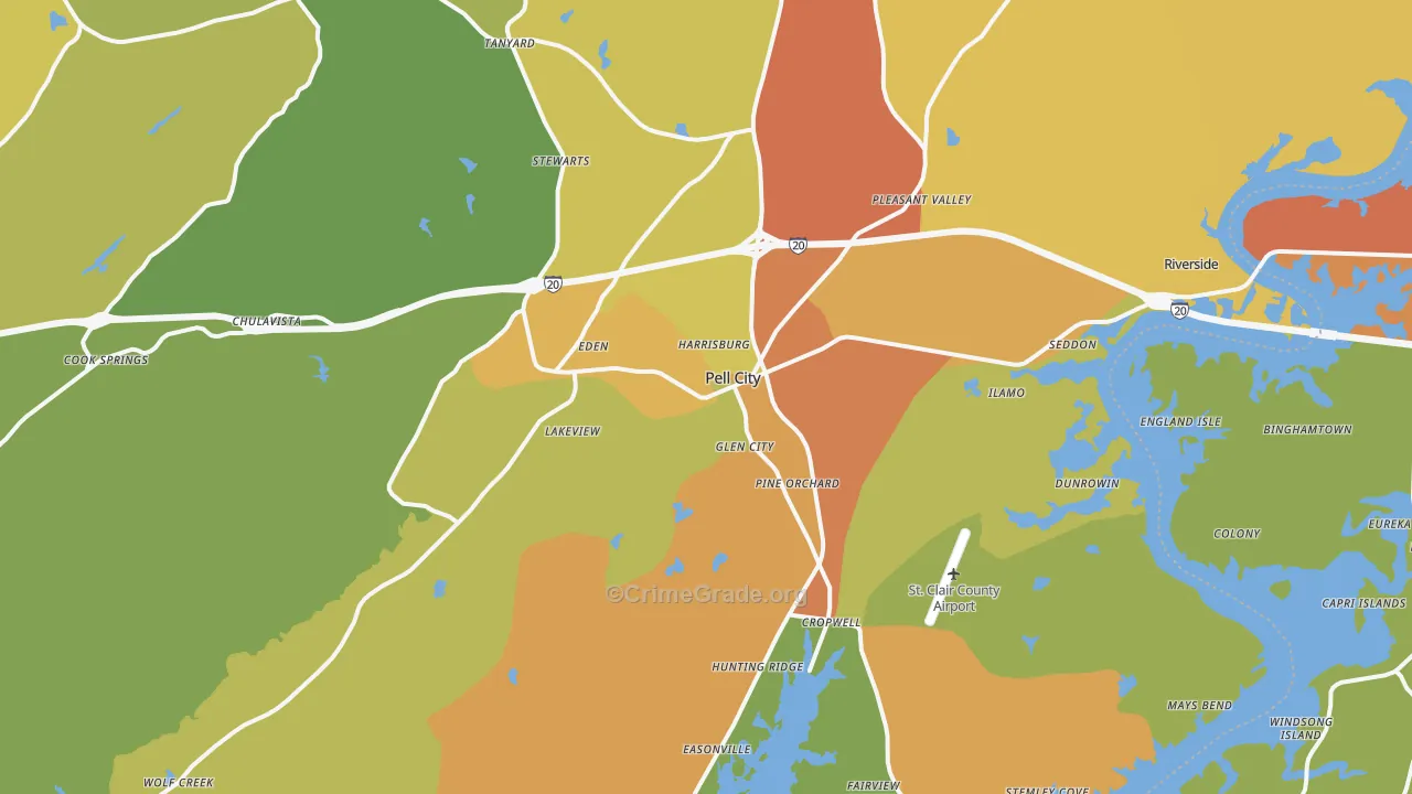 Pell City, AL Map of Theft Rates