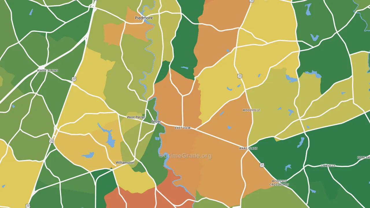 Pelzer, SC Map of Theft Rates