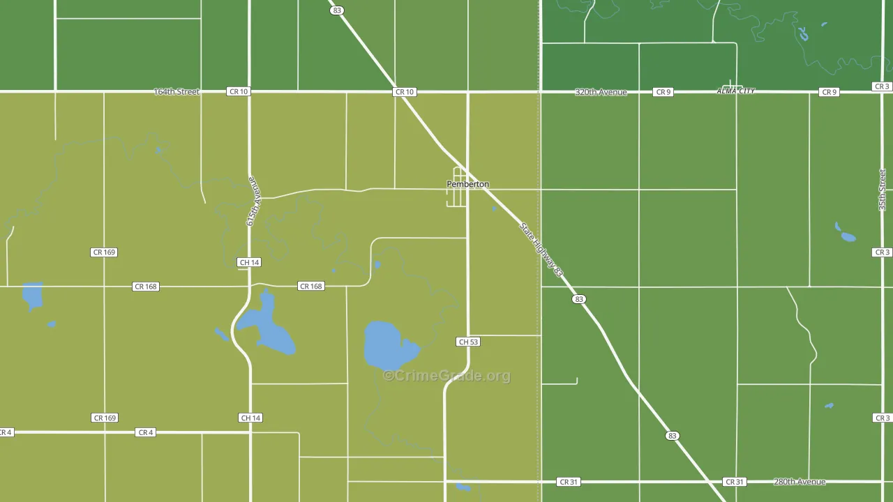 Pemberton, MN Map of Theft Rates