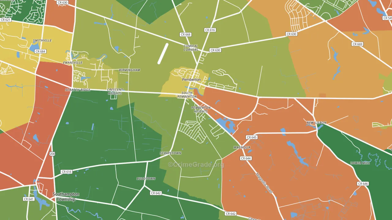 Pemberton, NJ Map of Theft Rates