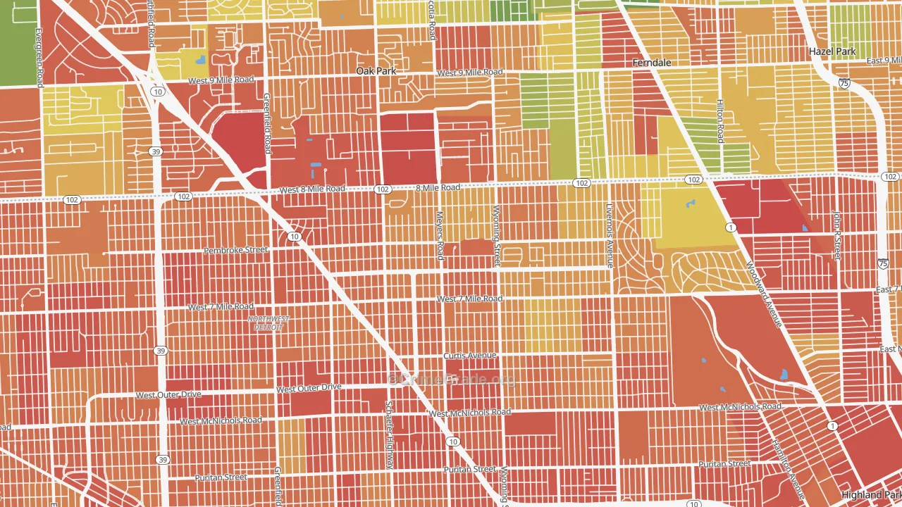 Pembroke, Detroit, MI Map of Theft Rates