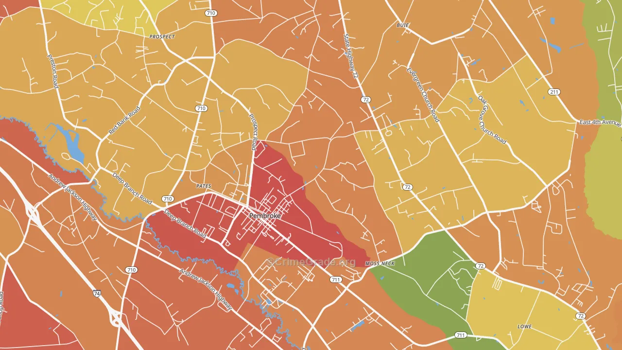 Pembroke, NC Map of Theft Rates