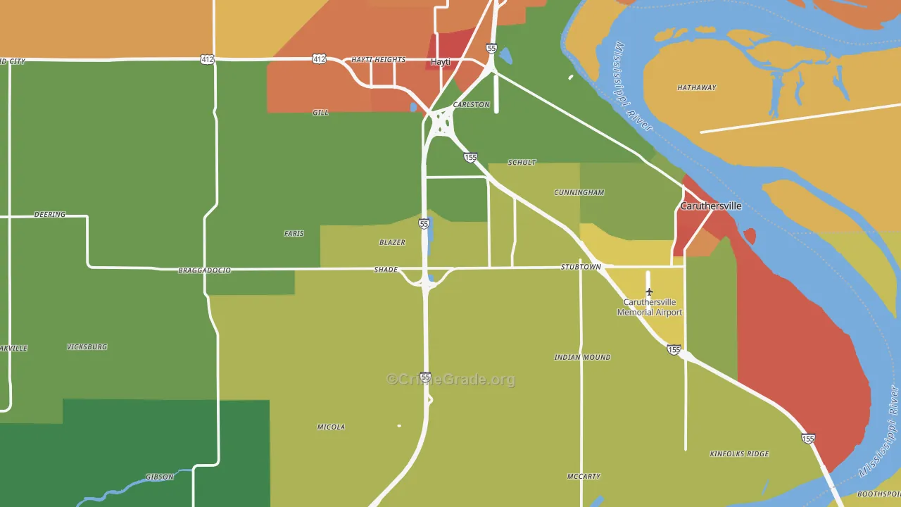 Pemiscot County, MO Map of Theft Rates