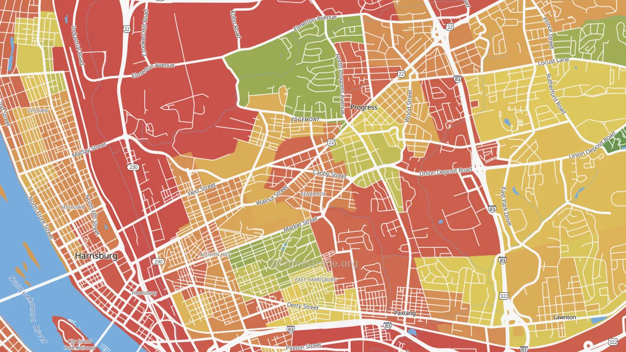 Penbrook, PA Map of Theft Rates