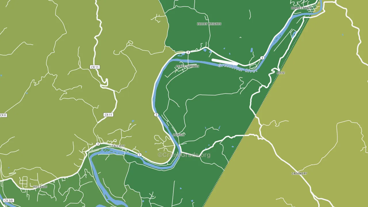 Pence Springs, WV Map of Theft Rates