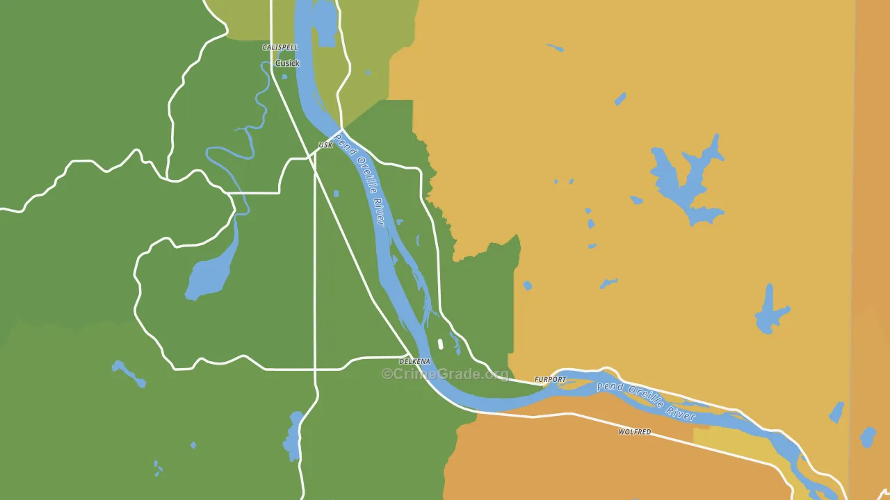 Pend Oreille County, WA Map of Theft Rates