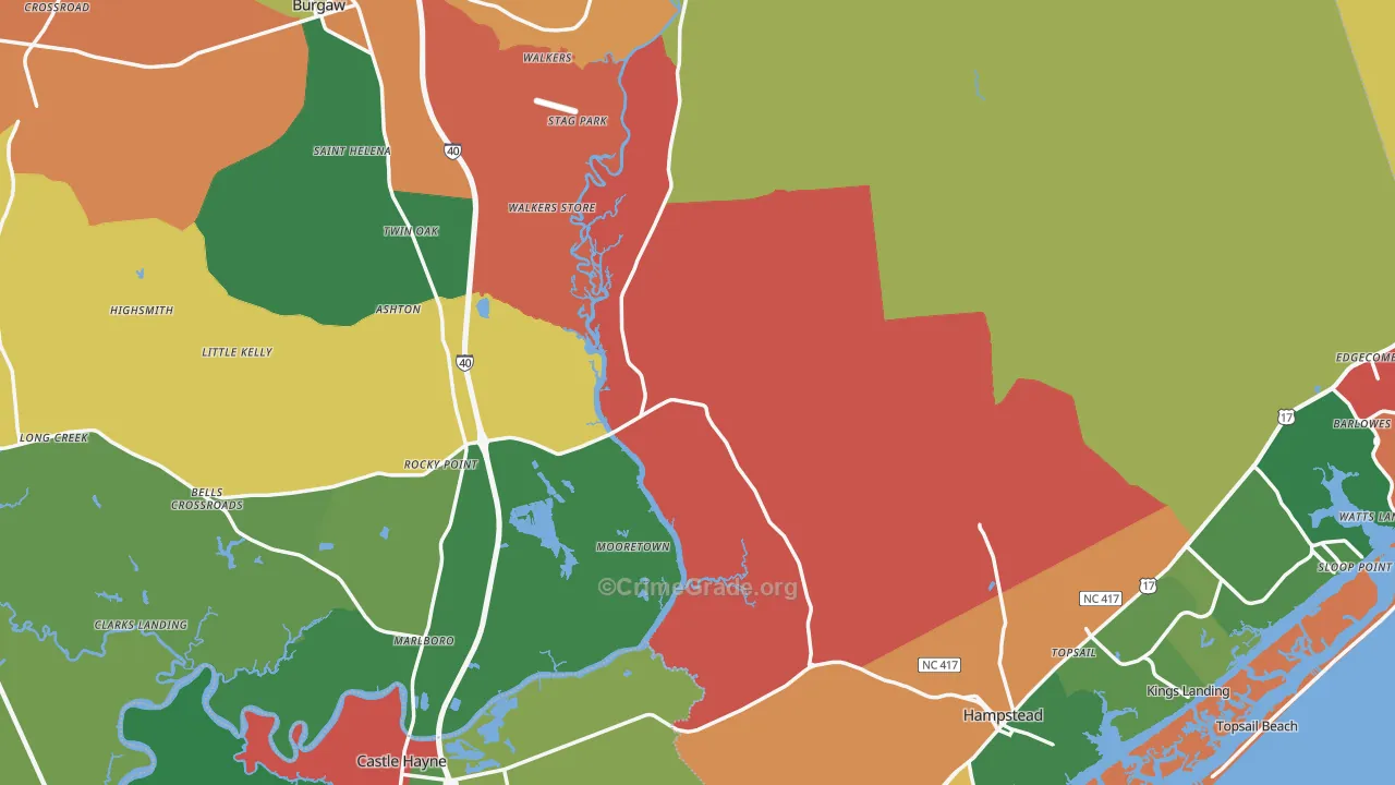 Pender County, NC Map of Theft Rates
