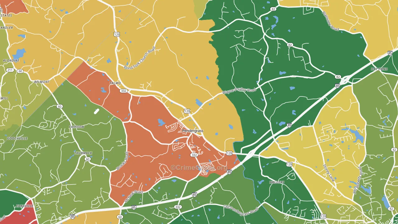 Pendergrass, GA Map of Theft Rates