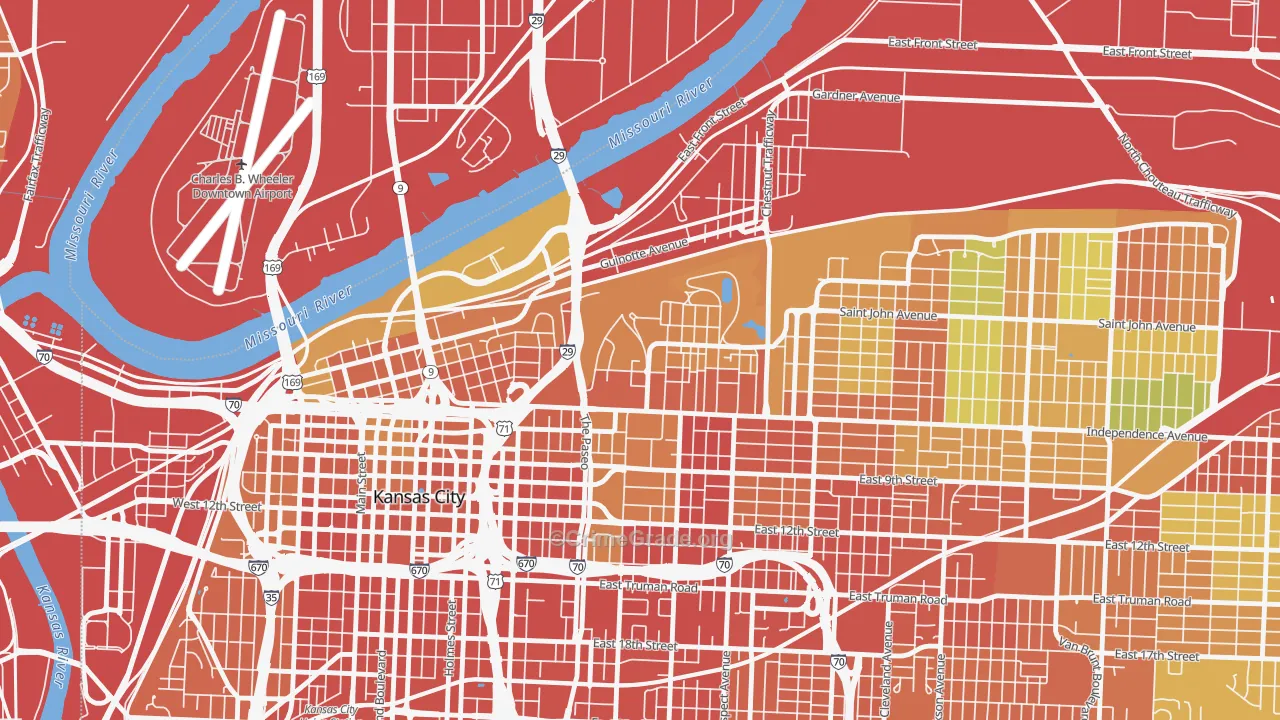 Pendleton Heights, Kansas City, MO Map of Theft Rates