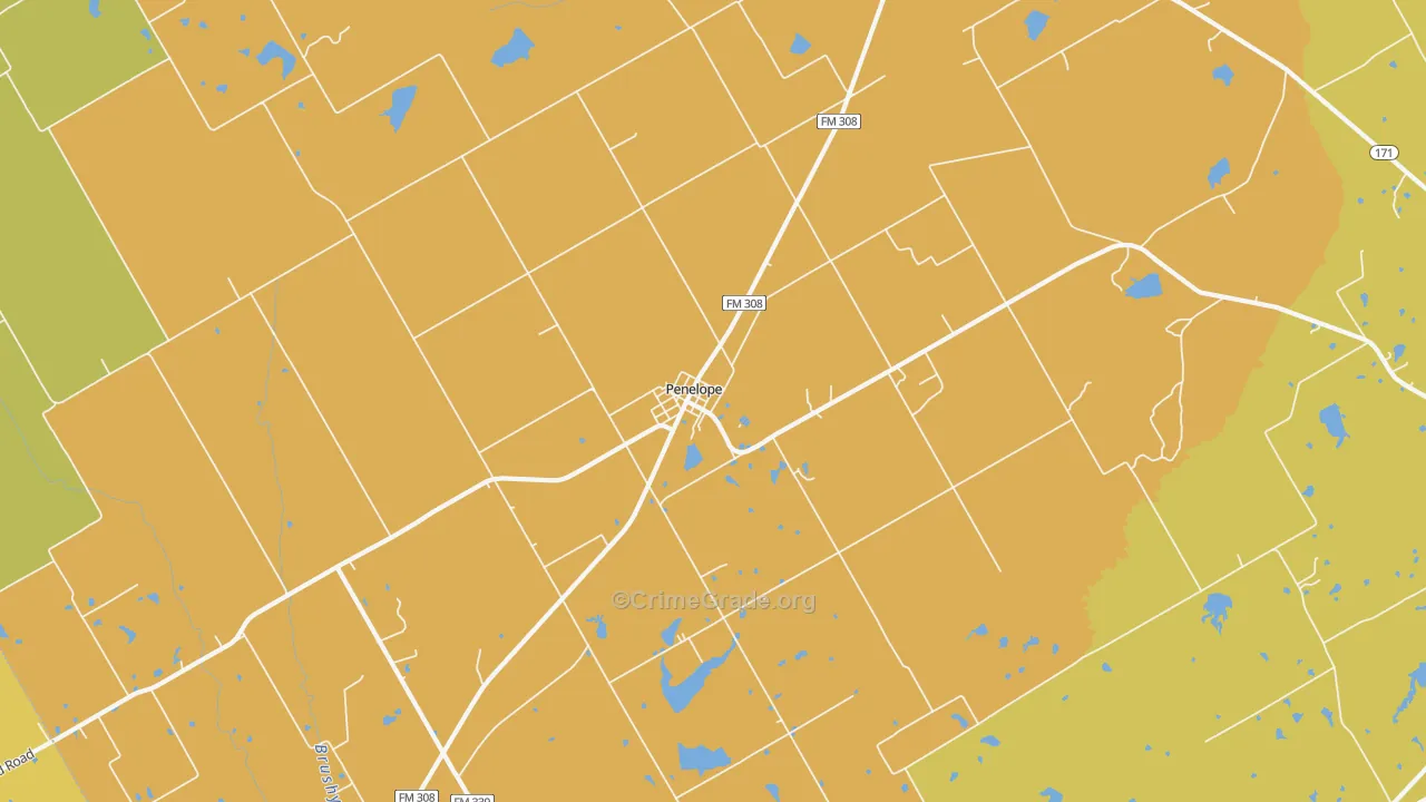Penelope, TX Map of Theft Rates