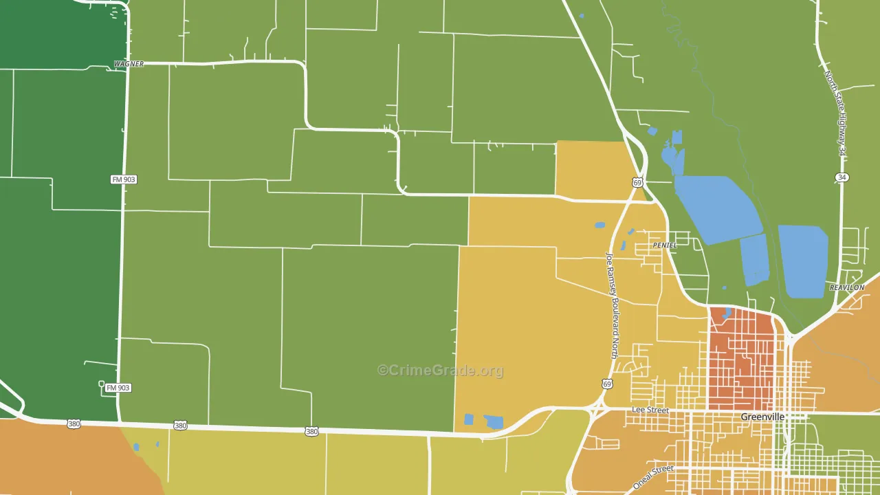 Peniel, TX Map of Theft Rates