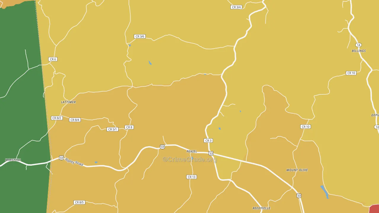 Peniel, WV Map of Theft Rates