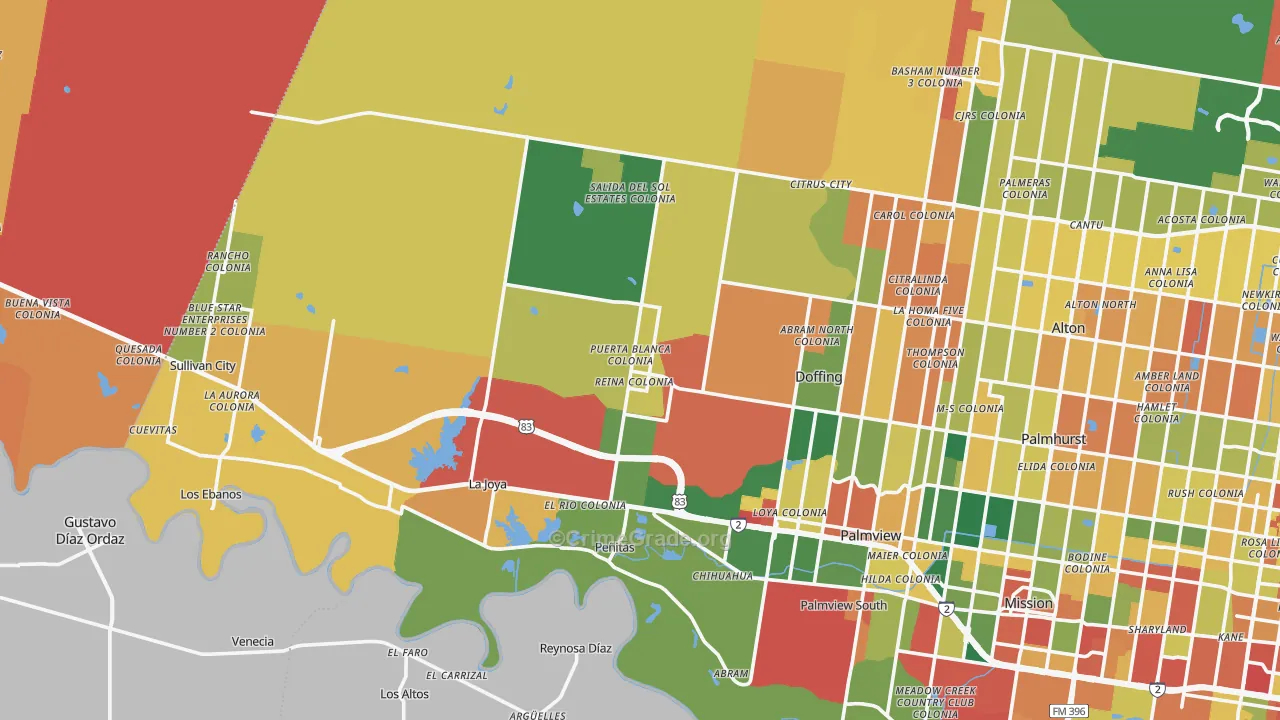 Penitas, TX Map of Theft Rates