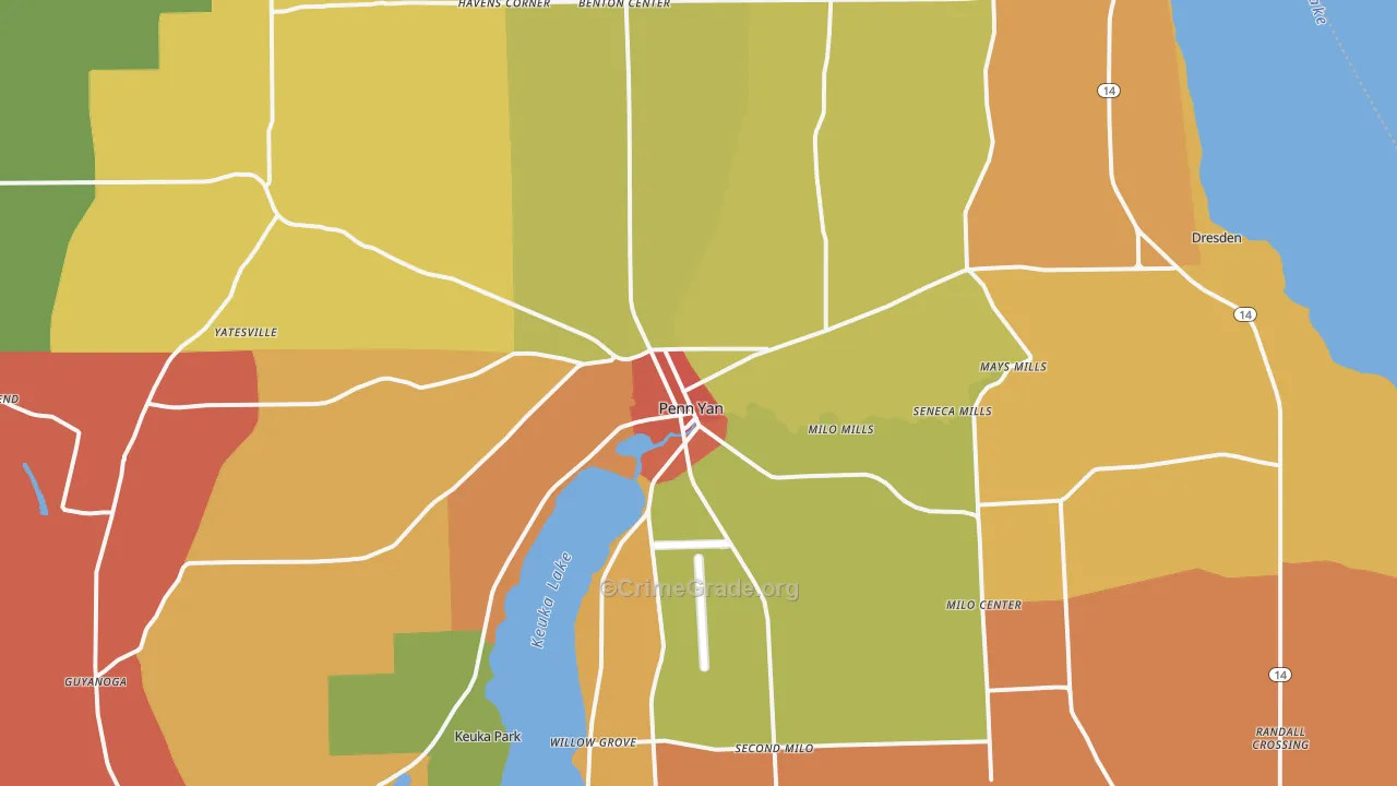 Penn Yan, NY Map of Theft Rates
