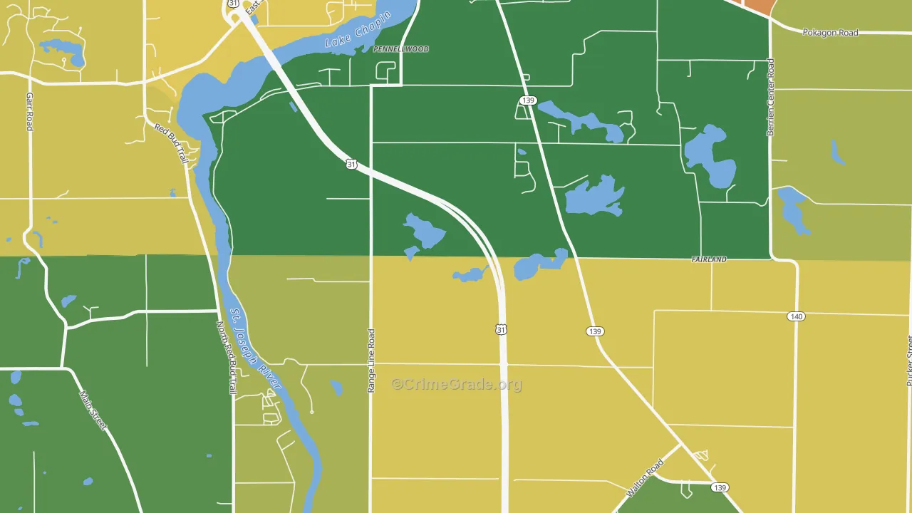 Pennellwood, MI Map of Theft Rates