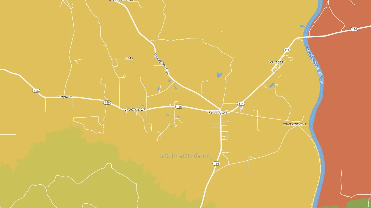 Pennington, AL Map of Theft Rates