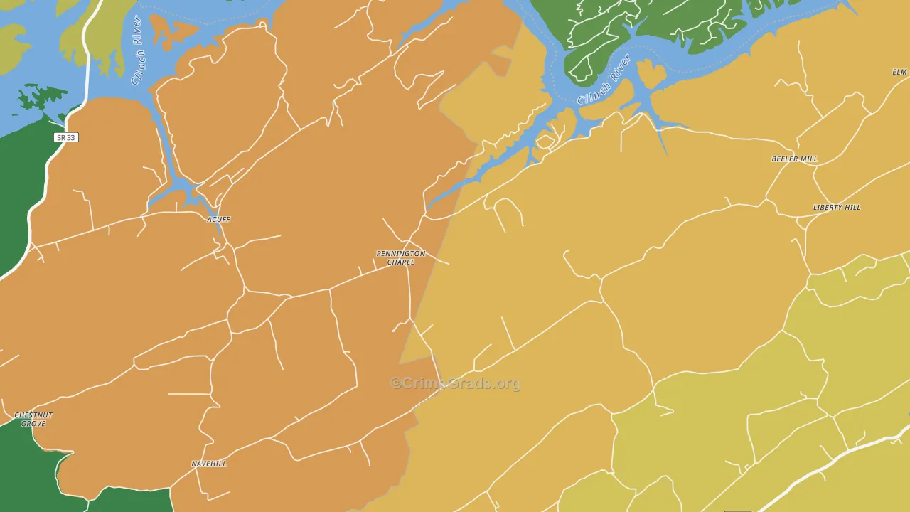 Pennington Chapel, TN Map of Theft Rates