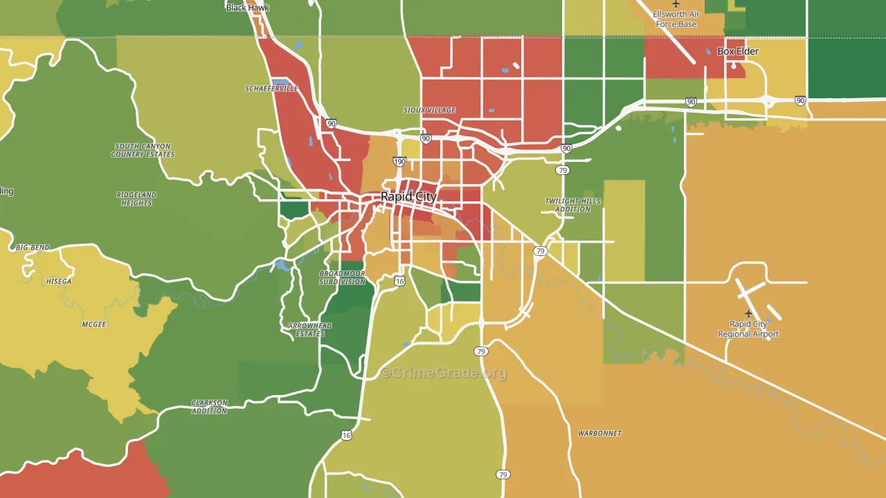Pennington County, SD Map of Theft Rates