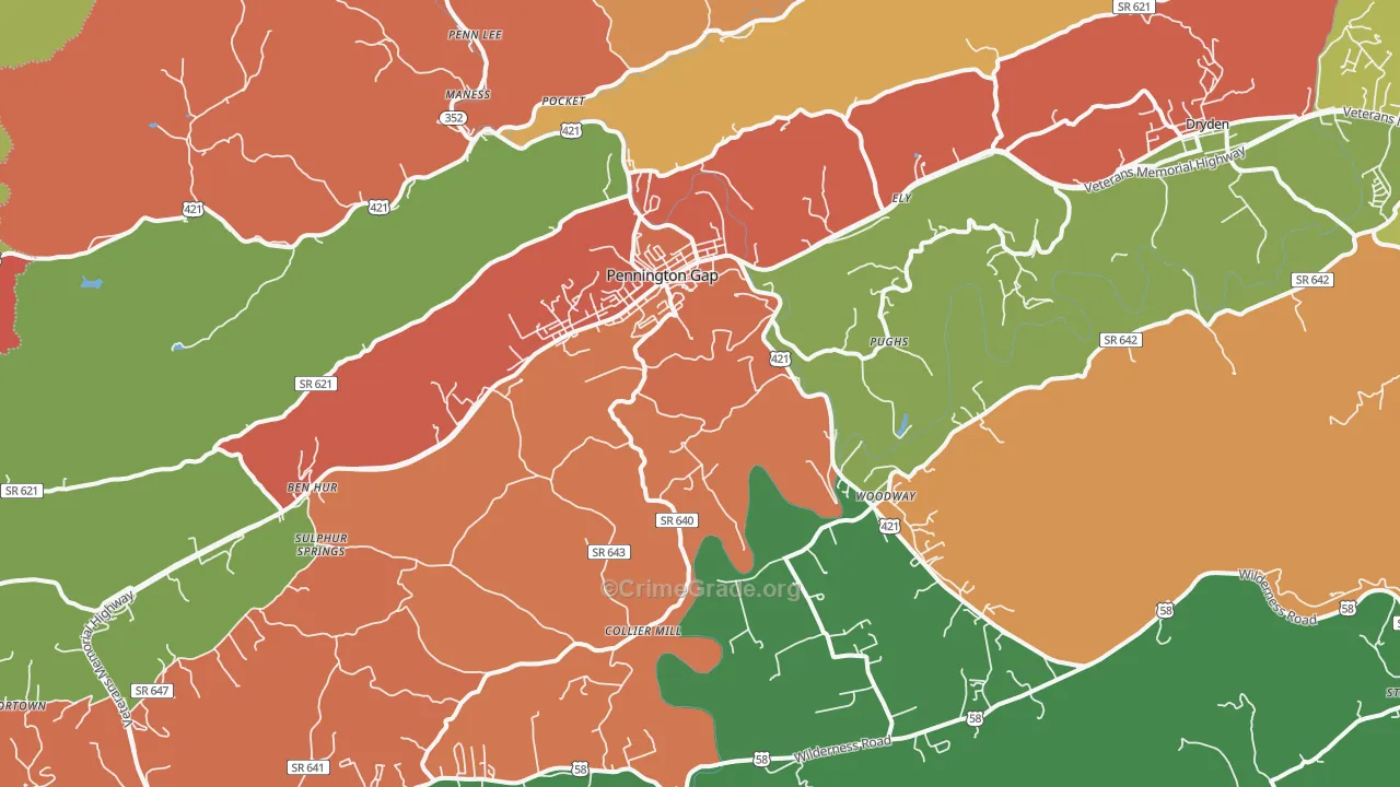 Pennington Gap, VA Map of Theft Rates