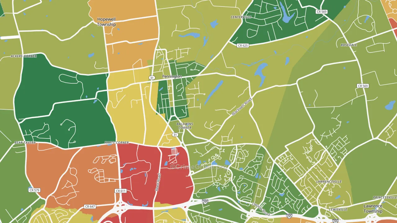 Pennington, NJ Map of Theft Rates