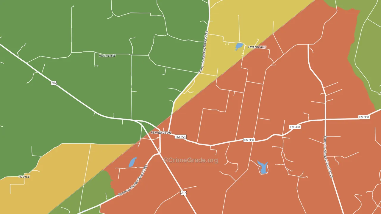 Pennington, TX Map of Theft Rates