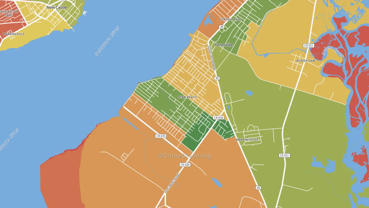 Penns Beach, Pennsville, NJ Map of Theft Rates