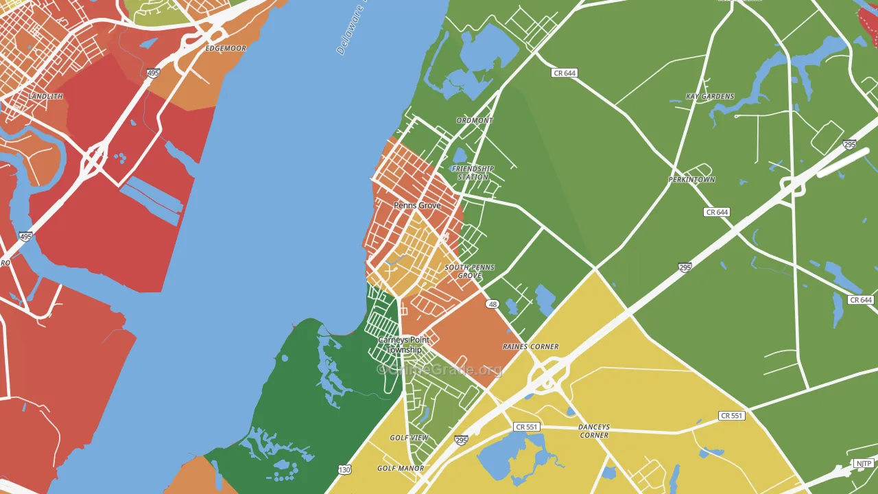 Penns Grove, NJ Map of Theft Rates